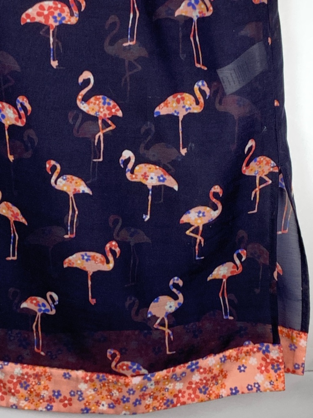 Talbots Flamingo Print Sheer Tunic Cover Up Navy Pink Size S Beach Swim Top - Picture 7 of 14